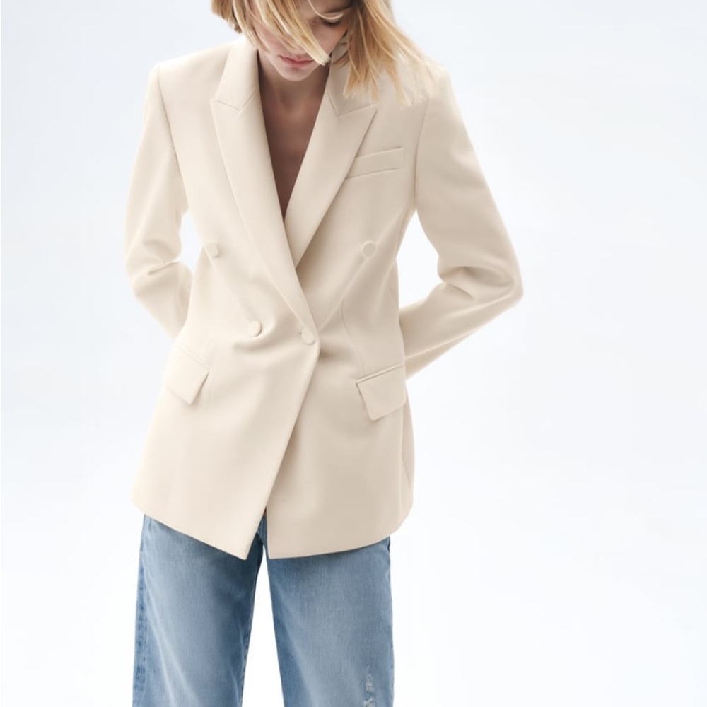 NWT ZARA COLLECTION ECRU Tailored Double Breasted Blazer